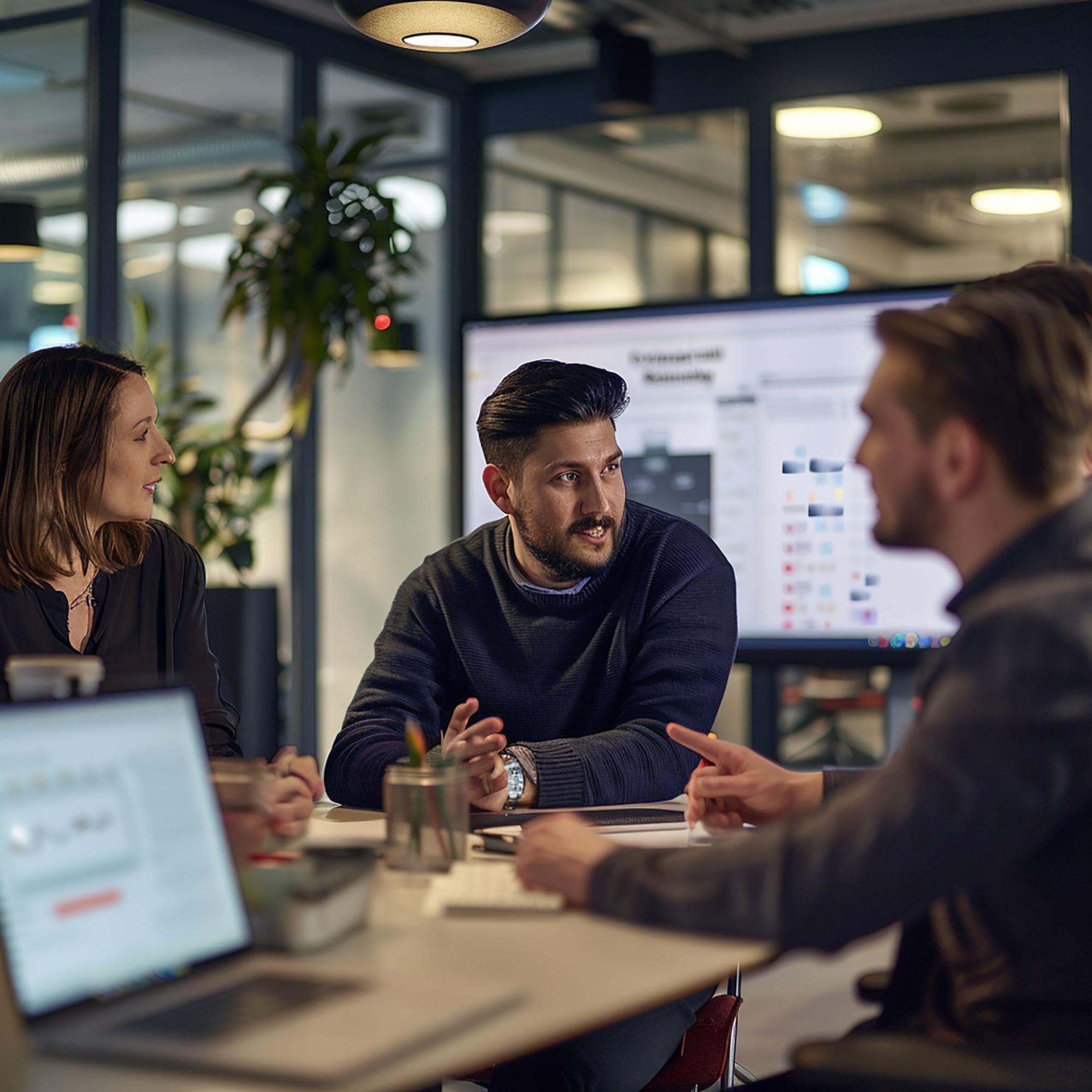 Image of team members sitting around a meeting table