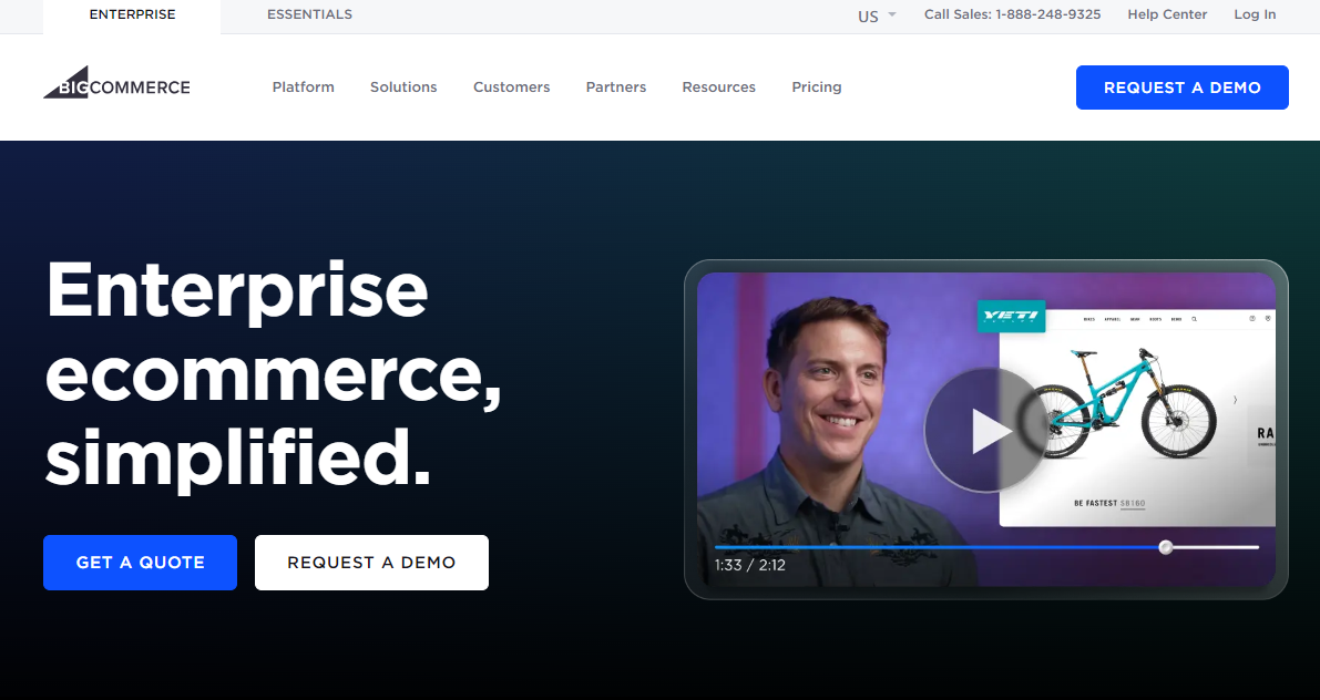 image of bigcommerce homepage