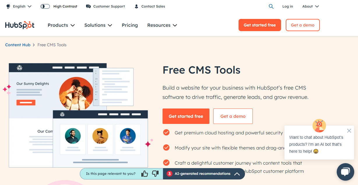 image of hubspot cms homepage