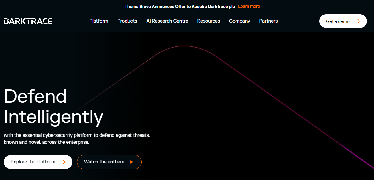 image of darktrace’s homepage