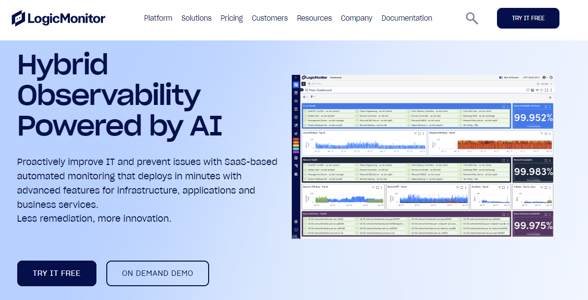 image of logicmonitor’s homepage