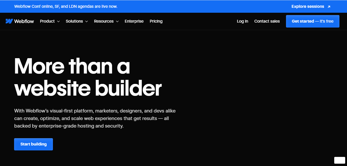 image of webflow homepage